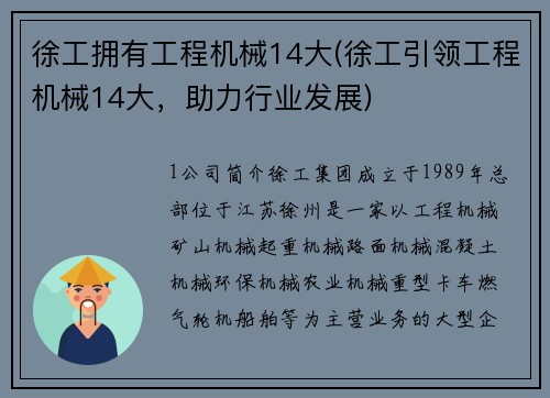 徐工拥有工程机械14大(徐工引领工程机械14大，助力行业发展)